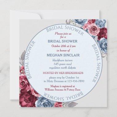 Dusty Blue and Burgundy Bridal Shower Invitations