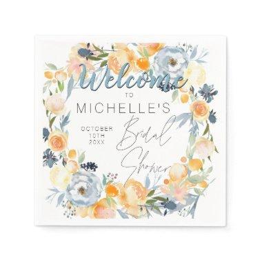 Dusty Blue and Peach Floral Bridal Shower Napkins