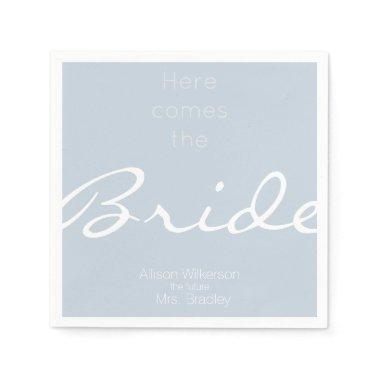 Dusty Blue Bridal Shower Here Comes the Bride Napkins