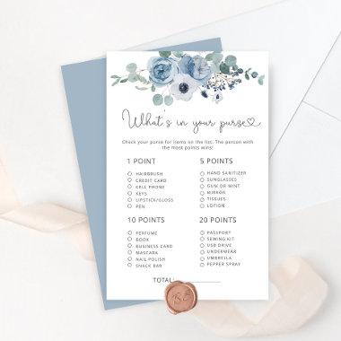 Dusty blue bridal what's in your purse game