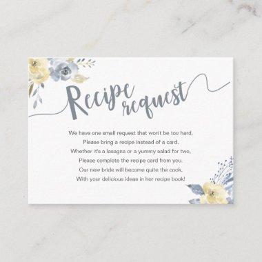 Dusty Blue Floral Bridal Shower Recipe Request Enclosure Invitations