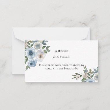 Dusty Blue Floral Bridal Shower Share a Recipe Note Invitations