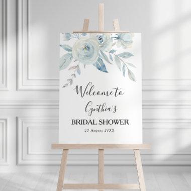 dusty blue floral bridal shower welcome sign