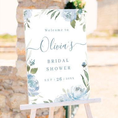 Dusty blue floral bridal shower welcome sign