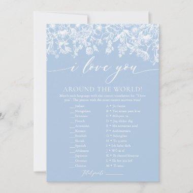 Dusty Blue Floral I Love You Around the World Game Invitations