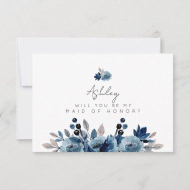 Dusty Blue Floral Maid of Honor Invitations