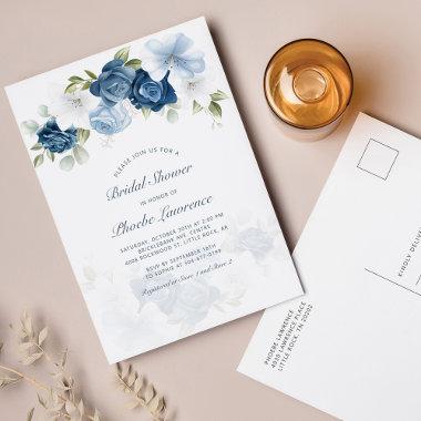 Dusty Blue Floral Modern Bridal Shower Invitation PostInvitations