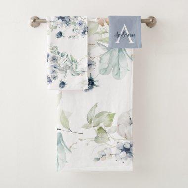 Dusty Blue Floral Monogrammed Towel Set