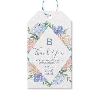 Dusty Blue Florals Monogram Thank You Favor Gift Tags