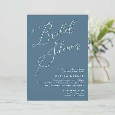 Dusty Blue Minimalist Elegant Bridal Shower Invitations