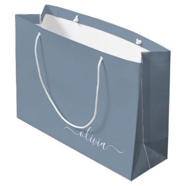 Dusty Blue Minimalist Modern Monogram Elegant Large Gift Bag