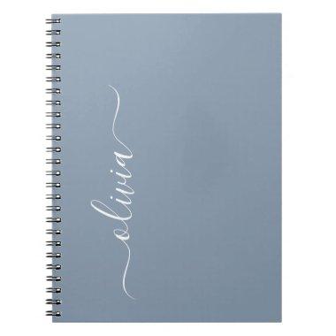 Dusty Blue Modern Script Elegant Monogram Name Notebook