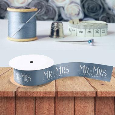 Dusty Blue Mr & Mrs Newlywed Couple Wedding Satin Ribbon