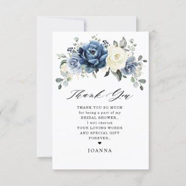 Dusty Blue Navy Champagne Ivory Bridal Shower Thank You Invitations