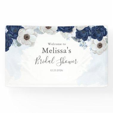 Dusty Blue Navy Floral Bridal Shower Banner