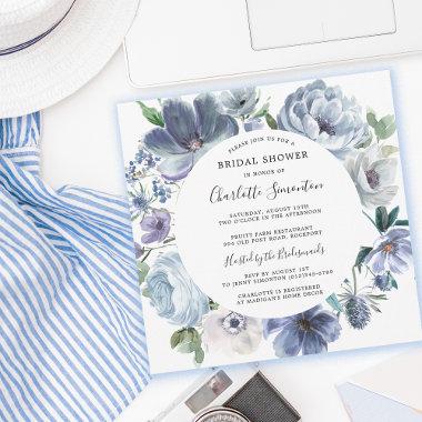 Dusty Blue Peony Floral Bridal Shower Square Invitations