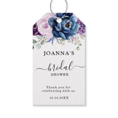Dusty Blue Purple Navy Lilac Blooms Bridal Shower Gift Tags