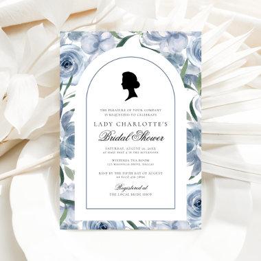 Dusty Blue Regency Elegant Bridal Shower Invitations