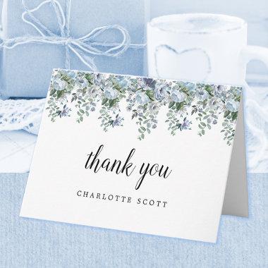 Dusty Blue Rose Floral Bridal Shower Photo Thank You Invitations