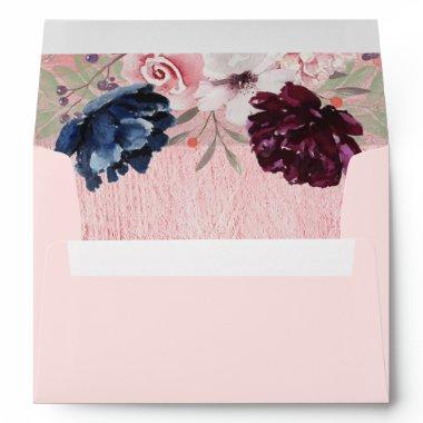 Dusty Blue | Rose Gold Floral Wedding Envelope
