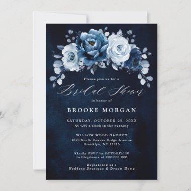 Dusty Blue Slate Navy Botanical Bridal Shower Invi Invitations