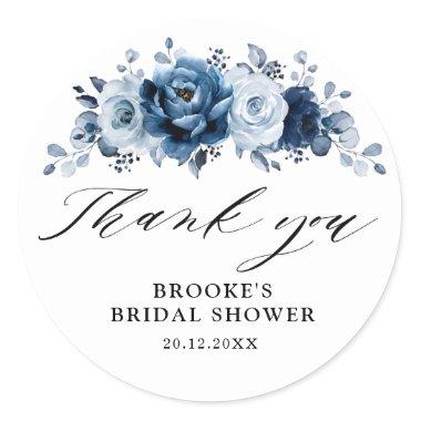 Dusty Blue Slate Navy Bridal Shower Thank you   Classic Round Sticker