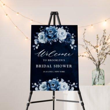 Dusty Blue Slate Navy Floral Bridal Shower Welcome Foam Board