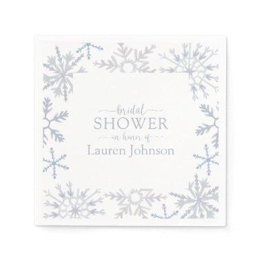 Dusty Blue Snowflake Winter Modern Bridal Shower Napkins