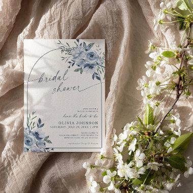 Dusty Blue Watercolor Floral Bridal Shower Invitations