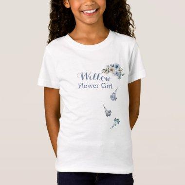 Dusty Blue White Floral Flower Girl - Bride Tribe T-Shirt