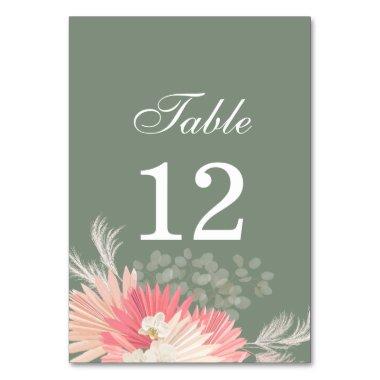 Dusty Green Tropical Orchid Wedding Table Number