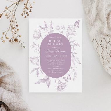 Dusty Lavender Line Art Floral Bridal Shower Invitations