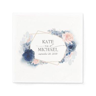 Dusty Pink and Navy Blue Floral Wedding Napkins