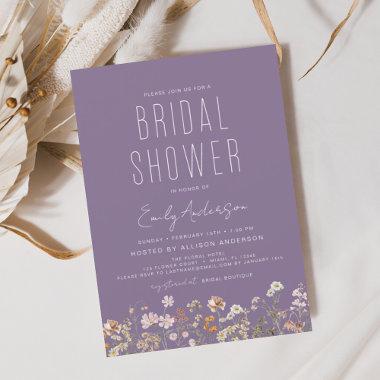 Dusty Purple Boho Wildflower Bridal Shower Invitations
