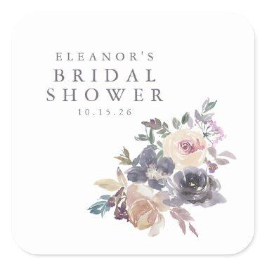 Dusty Purple Floral Watercolor Name Bridal Shower Square Sticker