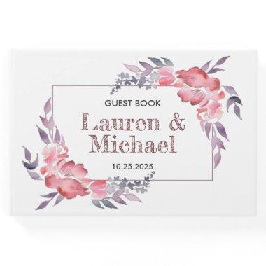 Dusty Red Watercolor Spring Flower Floral Wedding Guest Book