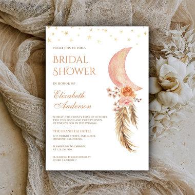 Earthy Floral Pampas Crescent Moon Bridal Shower Invitations