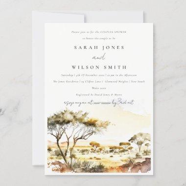 Earthy Watercolor African Landscape Couples Shower Invitations