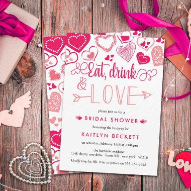 "Eat, Drink & Love" Valentine's Day Bridal Shower Invitations