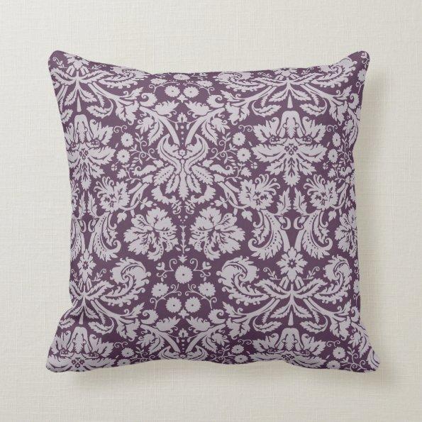 Eggplant Purple Damask Throw Pillow