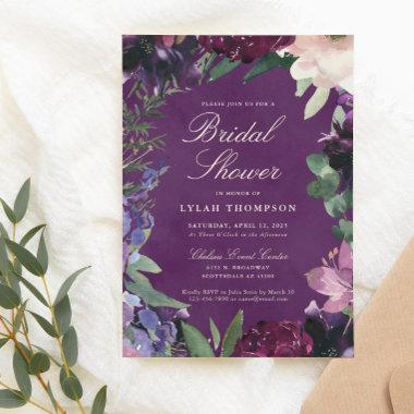 Eggplant Purple Floral Bridal Shower Invitations