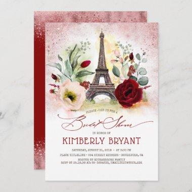 Eiffel Tower Vintage Paris Pink Gold Bridal Shower Invitations