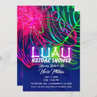 Electric Luau Tropical Night Neon Bridal Shower Invitations