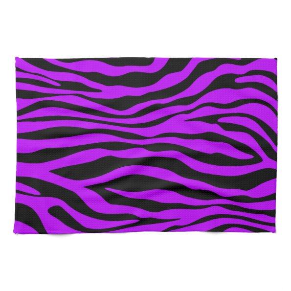 Electric Purple Zebra Stripes Animal Print Kitchen Towel