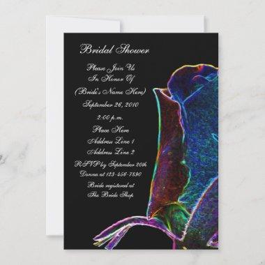 Electric Rosebud Black Bridal Shower Invite