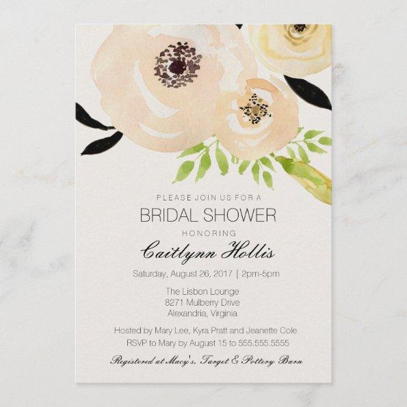 Elegant Anemone Black White Floral Bridal Shower Invitations