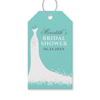 Elegant Aqua Blue Wedding Gown Bridal Shower Gift Tags