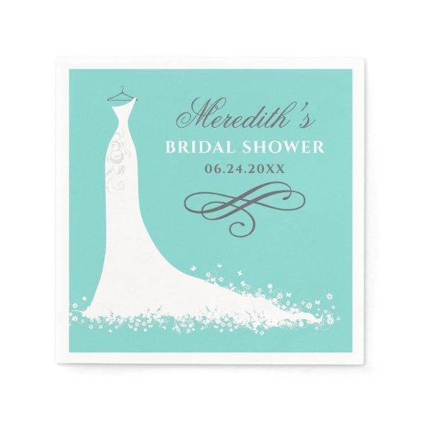 Elegant Aqua Blue Wedding Gown Bridal Shower Paper Napkins