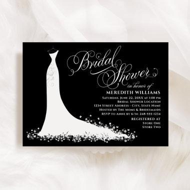 Elegant Black and White Wedding Gown Bridal Shower Invitations