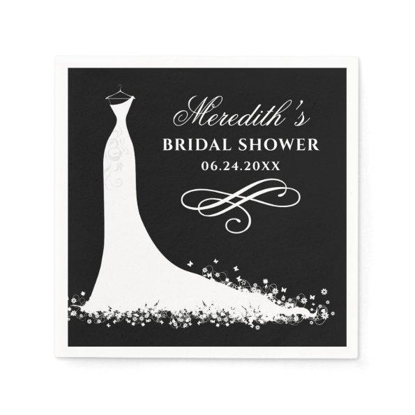 Elegant Black and White Wedding Gown Bridal Shower Paper Napkins
